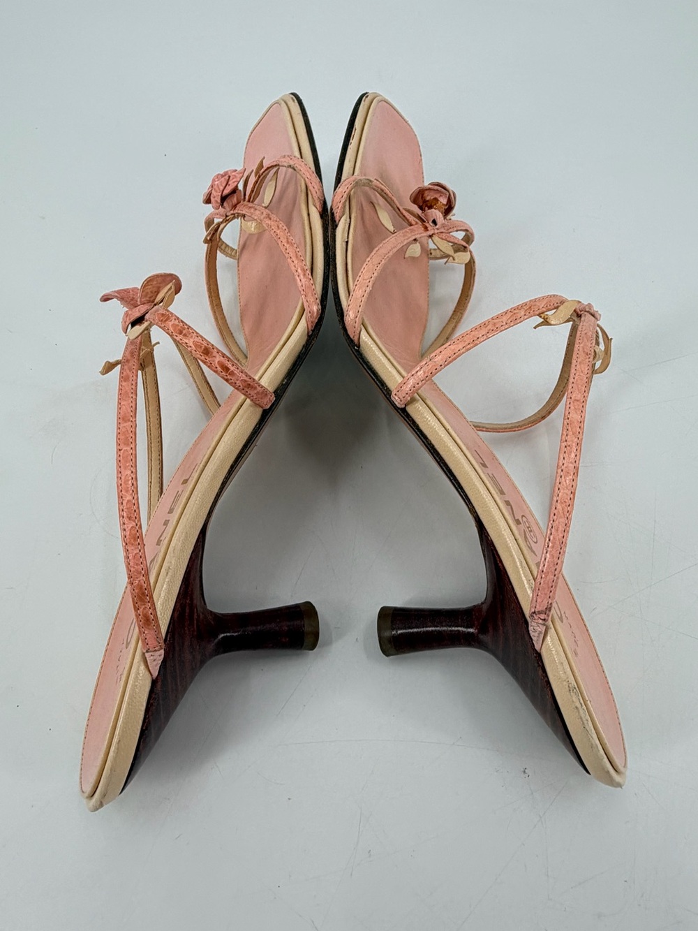 Vintage Y2K Chanel 2001 Rare Strappy Pink Dainty Rosebud Rose Sandals 38.5 FLAWS - Picture 8 of 10